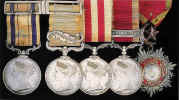 Campaign Medals of Major the Hon. Barrington Reyonlds Pellew 1833 - 1858 South Africa 1834-53 (Ensign Hon. R.P. [sic] Pellew, 43rd Regt); Crimea 1854-56, 
one clasp, Sebastopol, unnamed; China 1856-60, one clasp, Canton 1857, (Captn. 
The Honle. B.R. Pellew A.D.C,); Indian Mutiny 1857-58, no clasp (Capt. Hon. B.R. 
Pellew, 2nd Bn. Rifle Bde.) Turkey, Order of Medjidieh, 5th Class breast Badge, 
gold, silver and enamel